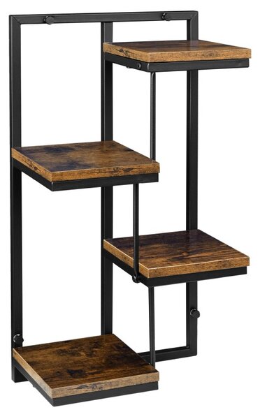 Suport decorativ ghivece, 4 rafturi inaltimi diferite, stil industrial, maxim 20 kg, picioare otel, stejar laminat