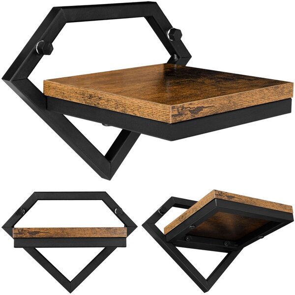 Suport suspendat pentru flori, montare pe perete, otel si raft lemn, maxim 10 kg