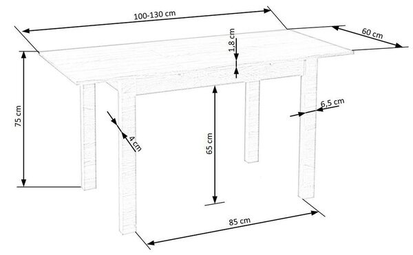 Masa extensibila GINO, alb, PAL furniruit, 100/138x60x75 cm