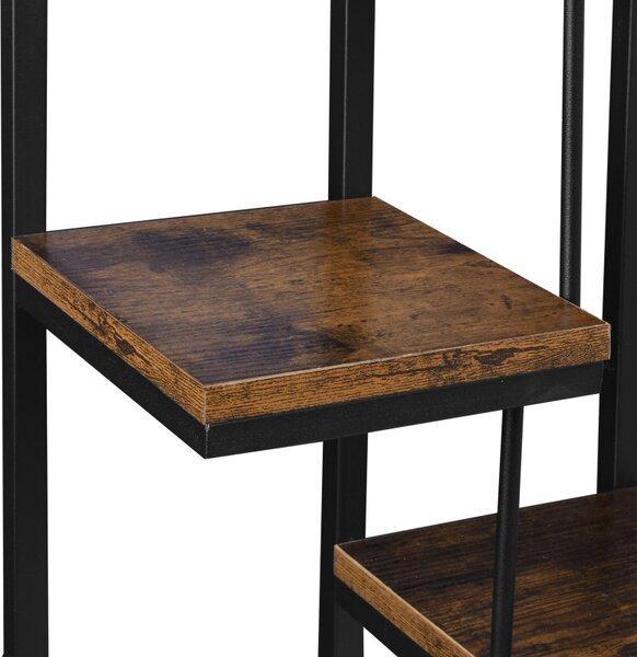 Suport decorativ ghivece, 4 rafturi inaltimi diferite, stil industrial, maxim 20 kg, picioare otel, stejar laminat