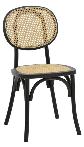 Scaun Zoel negru din lemn de fag si ratan natural 45x52x82 cm