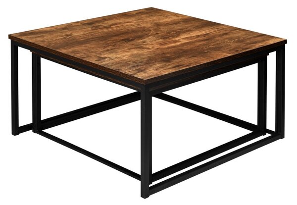 Set 2 masute de cafea, stil industrial, dimensiuni diferite, constructie otel, placi laminate