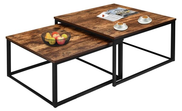 Set 2 masute de cafea, stil industrial, dimensiuni diferite, constructie otel, placi laminate