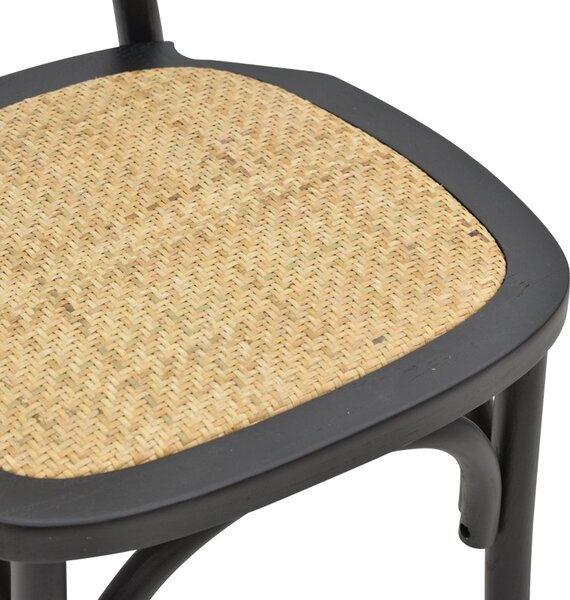 Scaun Zoel negru din lemn de fag si ratan natural 45x52x82 cm