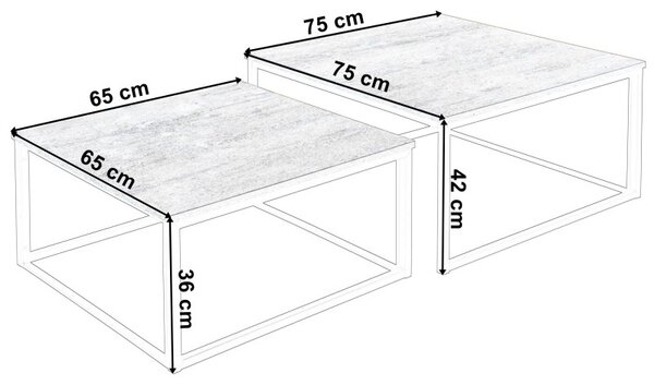 Set 2 masute de cafea, stil industrial, dimensiuni diferite, constructie otel, placi laminate