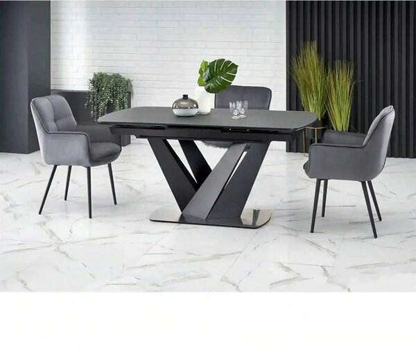 Masa extensibila din sticla/otel PATRIZIO, negru, 160/200x90x77 cm