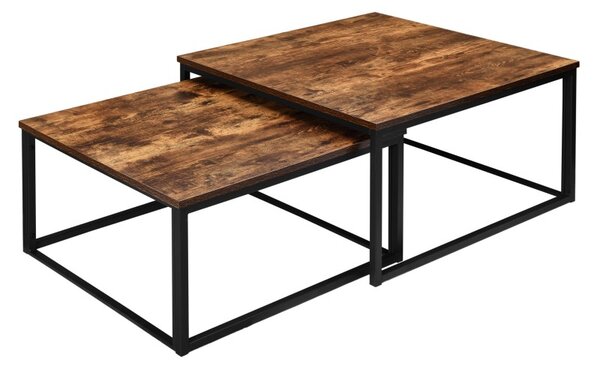 Set 2 masute de cafea, stil industrial, dimensiuni diferite, constructie otel, placi laminate
