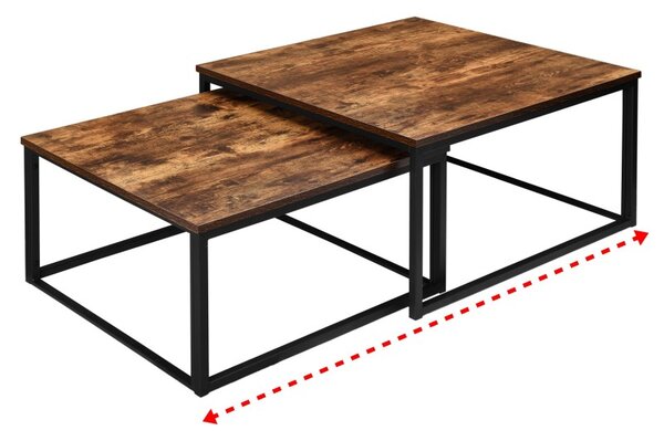 Set 2 masute de cafea, stil industrial, dimensiuni diferite, constructie otel, placi laminate