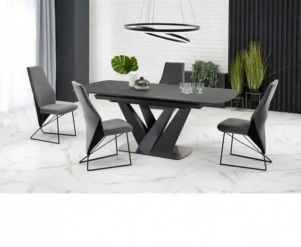Masa extensibila din sticla/otel PATRIZIO, negru, 160/200x90x77 cm