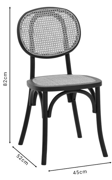 Scaun Zoel negru din lemn de fag si ratan natural 45x52x82 cm