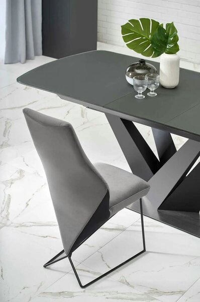 Masa extensibila din sticla/otel PATRIZIO, negru, 160/200x90x77 cm