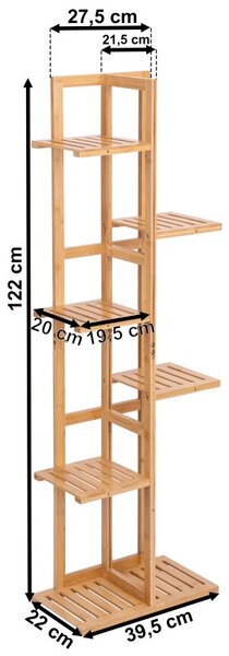 Suport de flori din bambus natural, model HERVEL, 7 rafturi, sarcina maxima 24.5 kg, lemn lacuit