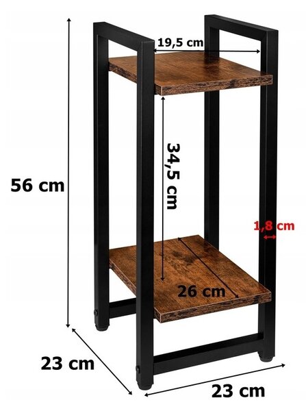 Suport dublu pentru flori, inaltime 56 cm, sarcina maxima 20 kg, otel, rafturi laminate stejar