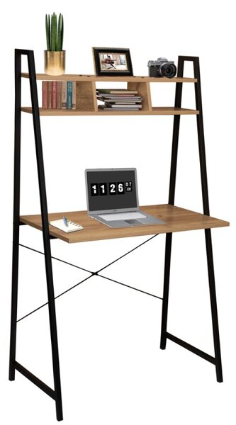Masa de birou cu etajera, stil vintage, cadru stabil, blat laminat, inaltime 142 cm, blat 80x46x1.5 cm