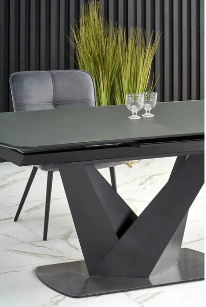 Masa extensibila din sticla/otel PATRIZIO, negru, 160/200x90x77 cm