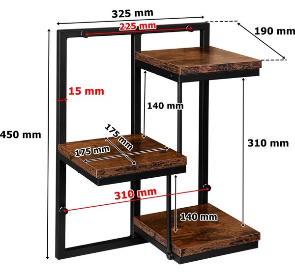 Suport de flori suspendat, 3 rafturi pentru ghivece, constructie otel, 45x32,5x19 cm
