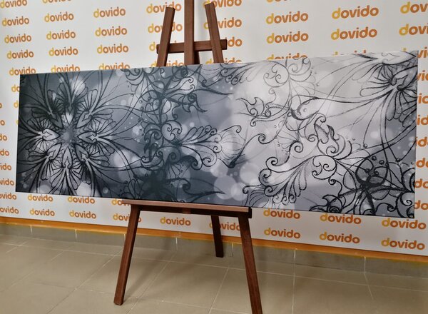Tablou Mandala florală în design alb-negru
