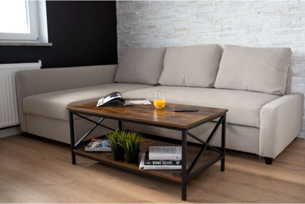 Masuta de cafea, raft inferior, stil industrial, sarcina maxima 40 kg, otel si placi laminate