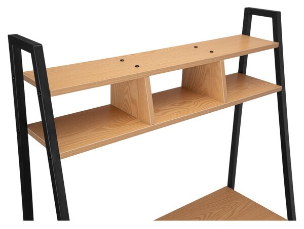 Masa de birou cu etajera, din pal si metal, inaltime 142 cm, protectie anti-alunecare, pin/negru mat