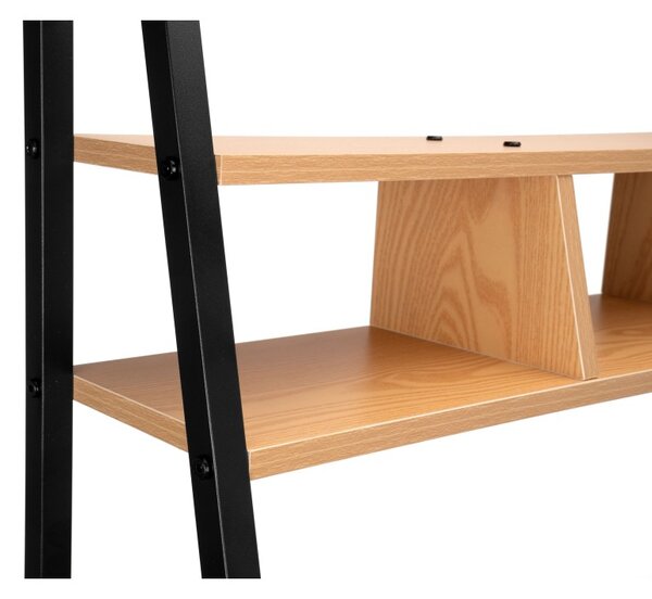Masa de birou cu etajera, din pal si metal, inaltime 142 cm, protectie anti-alunecare, pin/negru mat