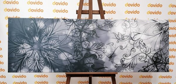 Tablou Mandala florală în design alb-negru