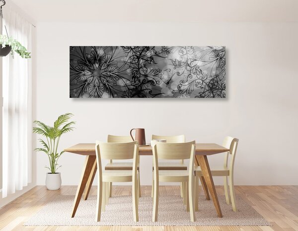 Tablou Mandala florală în design alb-negru