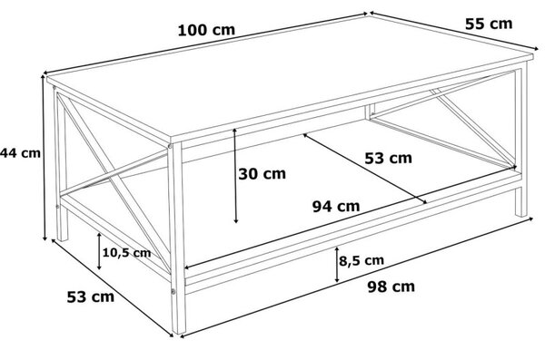Masuta de cafea, raft inferior, stil industrial, sarcina maxima 40 kg, otel si placi laminate