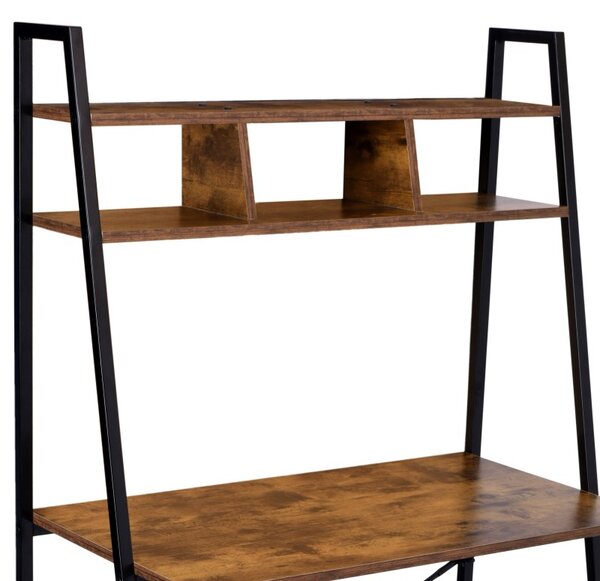 Birou in stil industrial, biblioteca cu 2 rafturi, structura otel, 142 x 47 x 44 cm, blat stejar invechit