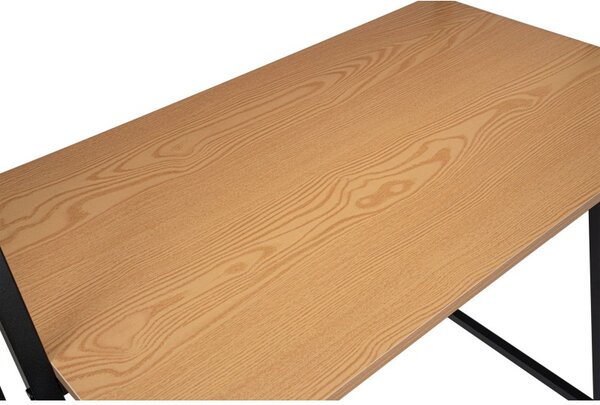 Masa de birou cu etajera, din pal si metal, inaltime 142 cm, protectie anti-alunecare, pin/negru mat