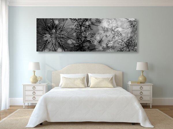 Tablou Mandala florală în design alb-negru