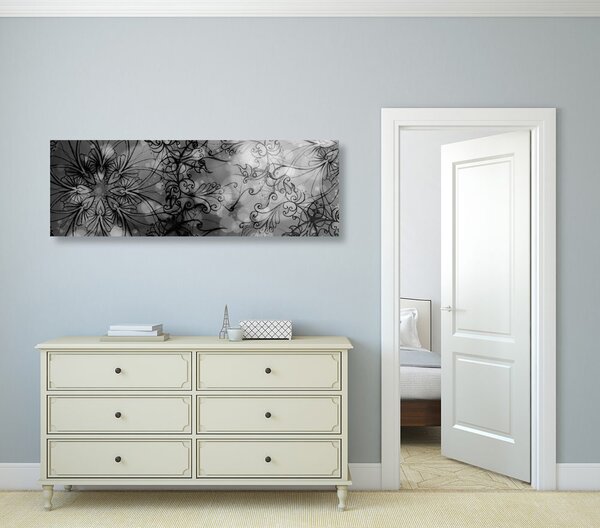 Tablou Mandala florală în design alb-negru