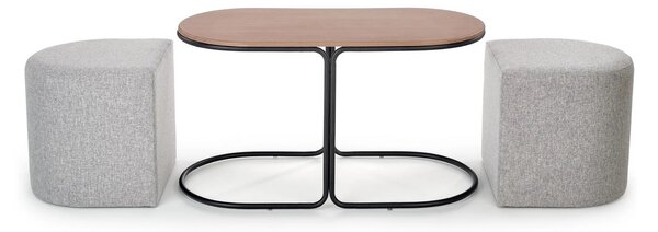 Masuta cafea cu tabureti PAMPA, nuc/gri, 88x43x49 cm