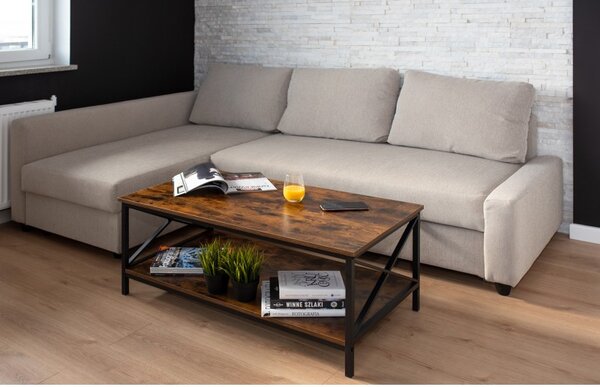 Masuta de cafea, raft inferior, stil industrial, sarcina maxima 40 kg, otel si placi laminate
