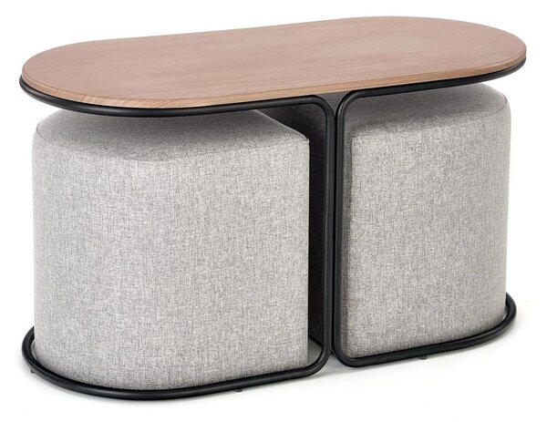 Masuta cafea cu tabureti PAMPA, nuc/gri, 88x43x49 cm