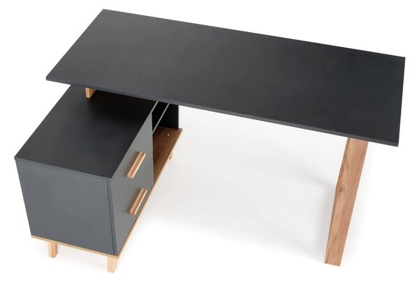 Birou SERGIO XL, gri antracit/stejar wotan, 134/210x60x78 cm