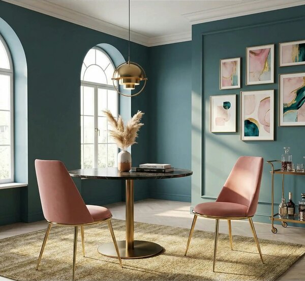 Scaun dining roz K460, stofa catifelata/metal, 49x54x84 cm