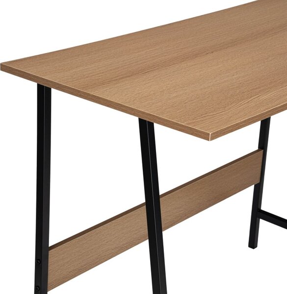 Birou in stil industrial, pentru laptop, blat laminat, picioare inclinate, 73.5x100x50 cm, negru/stejar
