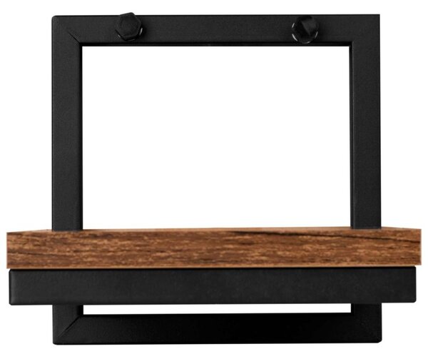 Suport de perete pentru plante, stil rustic, sarcina maxima 5 kg, otel si placa laminata 17,5x17,5 cm, culoare stejar