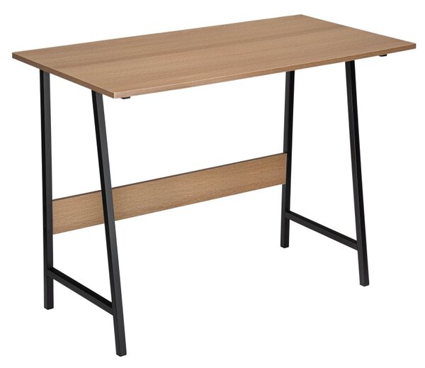 Birou in stil industrial, pentru laptop, blat laminat, picioare inclinate, 73.5x100x50 cm, negru/stejar