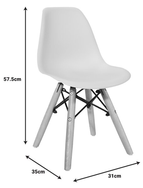 Scaun Julita pentru copii alb din plastic PP si lemn de fag natural 31x35x57.5 cm
