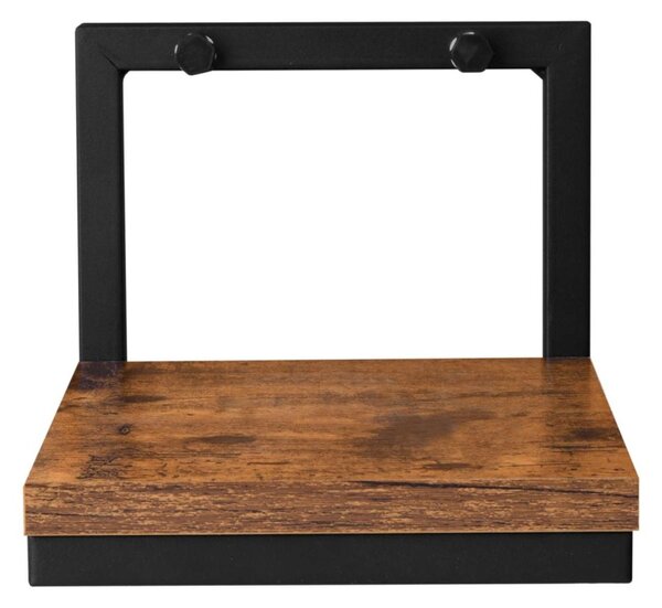 Suport de perete pentru plante, stil rustic, sarcina maxima 5 kg, otel si placa laminata 17,5x17,5 cm, culoare stejar