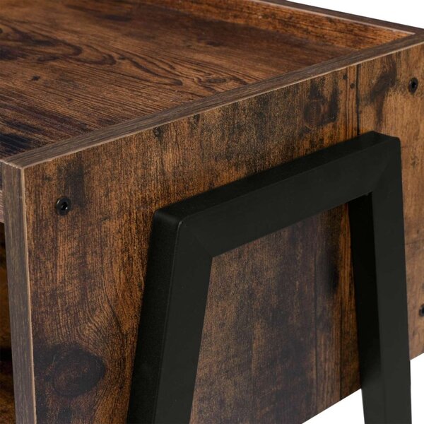 Noptiera in stil rustic, cadru din otel, compartiment depozitare accesorii, stejar invechit, placa laminata