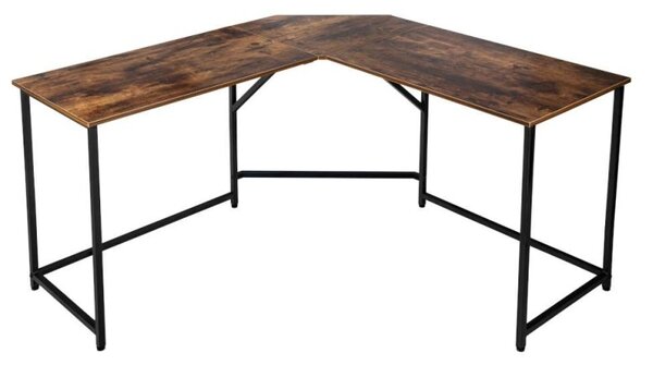 Birou industrial, forma de L, cadru otel, blat laminat, 75x130x48 cm, negru, stejar rustic