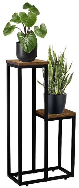Suport de flori, 2 rafturi 67 cm si 38 cm, picioare otel negru mat, maxim 10 kg