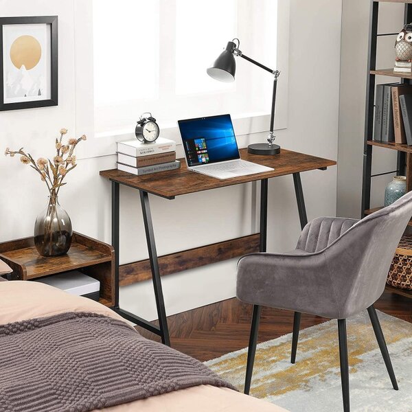 Birou pentru laptop, cadru otel si blat in stil rustic, maxim 25 kg, negru/stejar