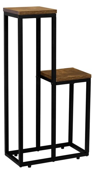 Suport de flori, 2 rafturi 67 cm si 38 cm, picioare otel negru mat, maxim 10 kg
