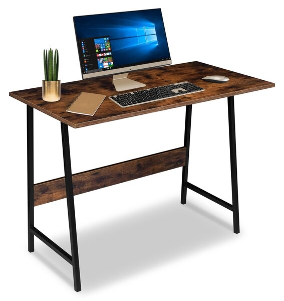 Birou pentru laptop, cadru otel si blat in stil rustic, maxim 25 kg, negru/stejar