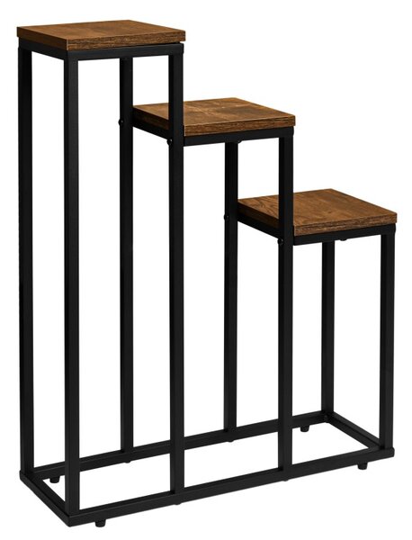 Suport de flori rustic, 3 rafturi inaltimi diferite, constructie otel, placi 17x17 cm