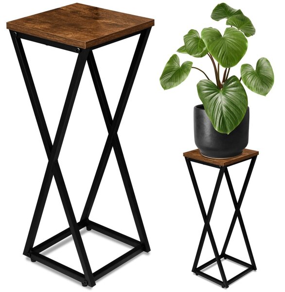 Suport de flori metalic, stil industrial, inaltime 62 cm, placa 24x24 cm