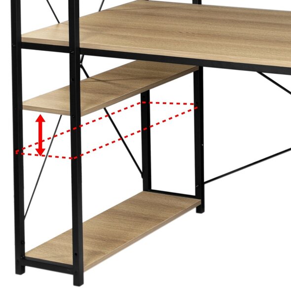 Birou stil industrial, 3 rafturi laterale, blat laminat 120x60x1,5 cm, constructie otel